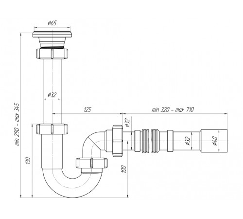 Купить АНИПЛАСТ Сифон 11/4"х32 прямоточный с гибкой трубой 32*32/40 DB1015 с доставкой