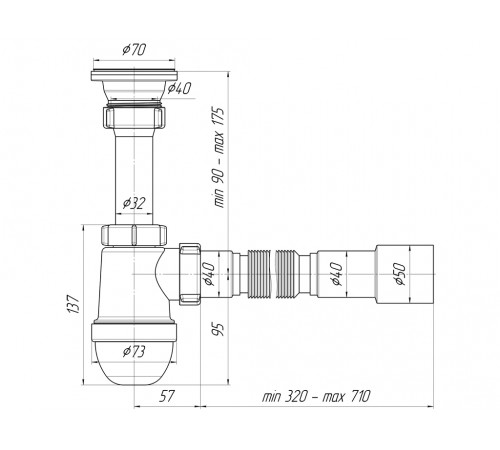 Купить Сифон для умывальника пластиковый АНИПЛАСТ C0115 11/2"х40х40 с гофрой на 50 мм с доставкой
