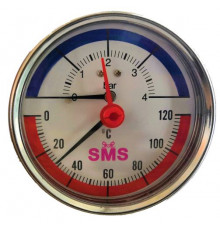 Термоманометр аксиальный SMS-336G-4 Ø80-1/2", 4 бар, горизонтальное подключение, +120°C (00205)