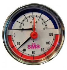 Термоманометр аксиальный SMS-336G-6 Ø80-1/2", 6 бар, горизонтальное подключение, +120°C (05267)