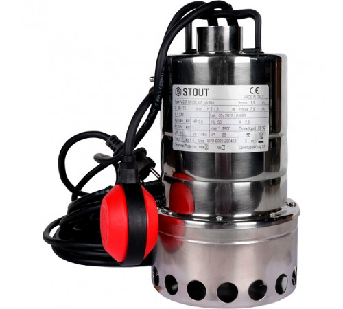 Купить Насос дренажный STOUT с поплавком, нерж.раб.колесо, кабель 10 м, 230V, Q=175 л/мин, H=7,5 с доставкой