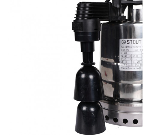 Купить Насос дренажный STOUT SPD-0003-200450 с вертик. поплавком (кабель 10 м, 230V, Q=175 л/мин, H=10 м) с доставкой