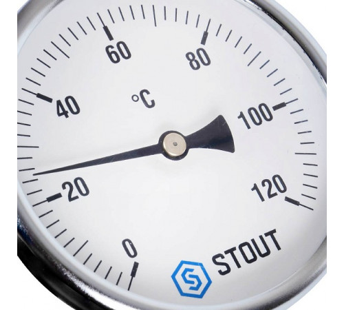 Купить Термометр биметаллический погружной STOUT Ø80-1/2", гильза 100 мм, +120°C с доставкой