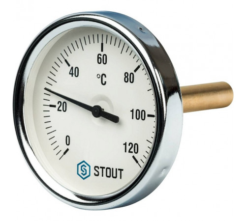 Купить Термометр биметаллический погружной STOUT Ø80-1/2", гильза 75 мм, +120°C с доставкой