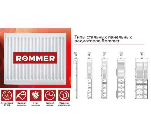 Купить Радиатор стальной панельный ROMMER VENTIL тип 22х600х1400 нижнее правое подключение с доставкой
