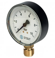 Манометр радиальный STOUT Ø80-1/4", 10 бар, вертикальное подключение