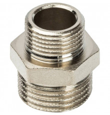 Ниппель переходной резьбовой латунный STOUT никель 1/2"x3/8" Н