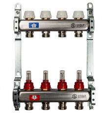 Коллекторная группа STOUT нержавейка 1"x3/4" EK -4 выхода, с расходомерами