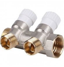 Коллектор распределительный вентильный STOUT никель 3/4"x1/2" -2 выхода, (белые ручки), евроконус