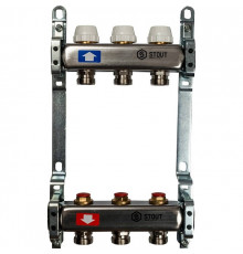 Коллекторная группа STOUT нержавейка 1"x3/4" EK -3 выхода, без расходомеров