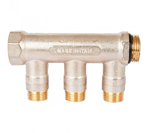 Купить Коллектор распределительный шаровой STOUT никель 3/4"x1/2" -3 выхода, (красные ручки), евроконус с доставкой