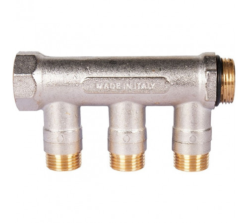 Купить Коллектор распределительный шаровой STOUT никель 3/4"x1/2" -3 выхода, (синие ручки), евроконус с доставкой