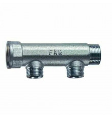 Коллектор распределительный вентильный FAR никель 11/4"x1/2" -2 выхода, EU евроконус(межосев. 50 мм)
