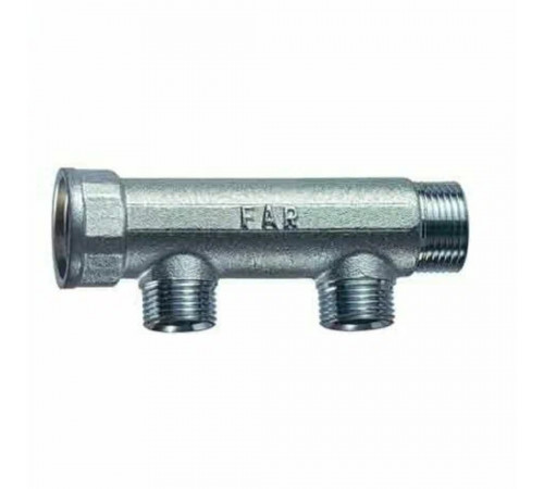 Купить Коллектор распределительный вентильный FAR никель 11/4"x1/2" -2 выхода, EU евроконус(межосев. 50 мм) с доставкой