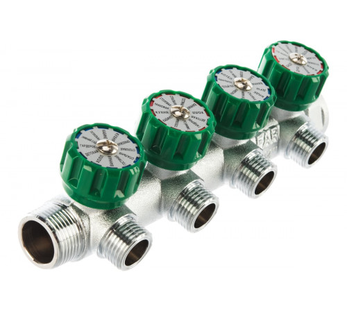 Купить Коллектор распределительный вентильный FAR никель 3/4"x1/2" -4 выхода, TP плоский с доставкой