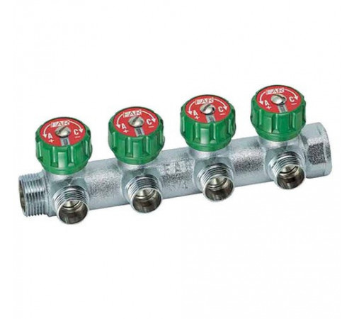 Купить Коллектор распределительный вентильный FAR никель 3/4"x1/2" -4 выхода, EU евроконус с доставкой