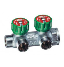 Коллектор распределительный вентильный FAR никель 3/4"x1/2" -2 выхода, EU евроконус