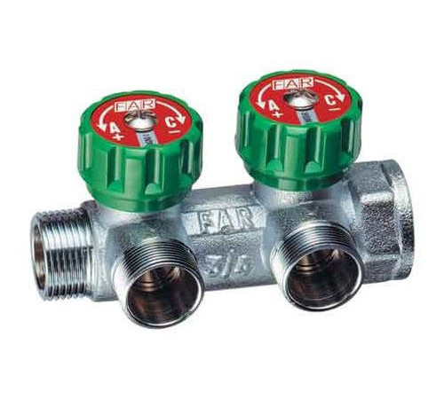 Купить Коллектор распределительный вентильный FAR никель 3/4"x1/2" -2 выхода, EU евроконус с доставкой