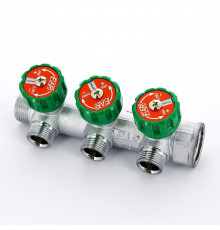 Коллектор распределительный вентильный FAR никель 3/4"x1/2" -3 выхода, EU евроконус с вставкой