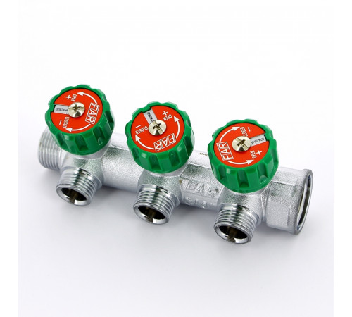Купить Коллектор распределительный вентильный FAR никель 3/4"x1/2" -3 выхода, EU евроконус с вставкой с доставкой