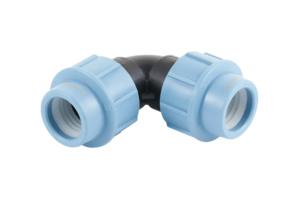 ПНД Уголок соединительный компрессионный UNIPUMP пластиковый Ø32х32-90°